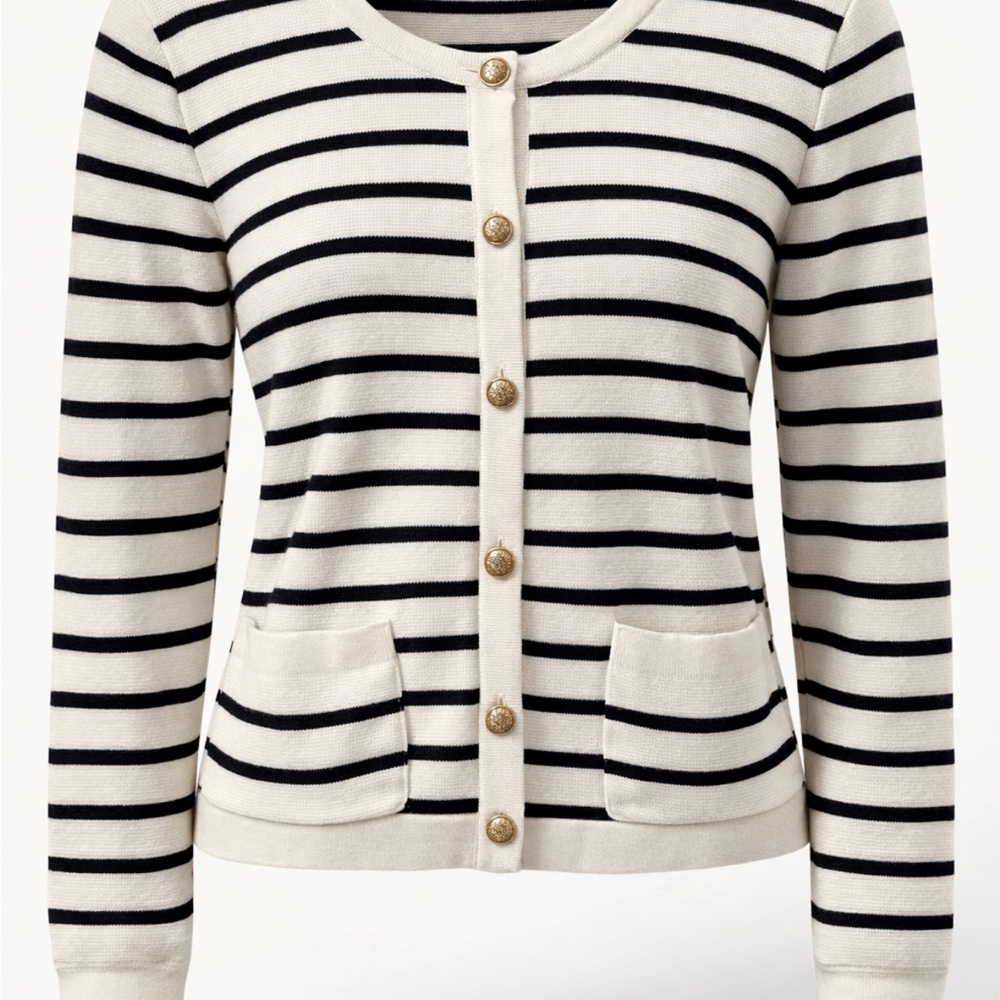 Nine West Black and White Striped Cardigan